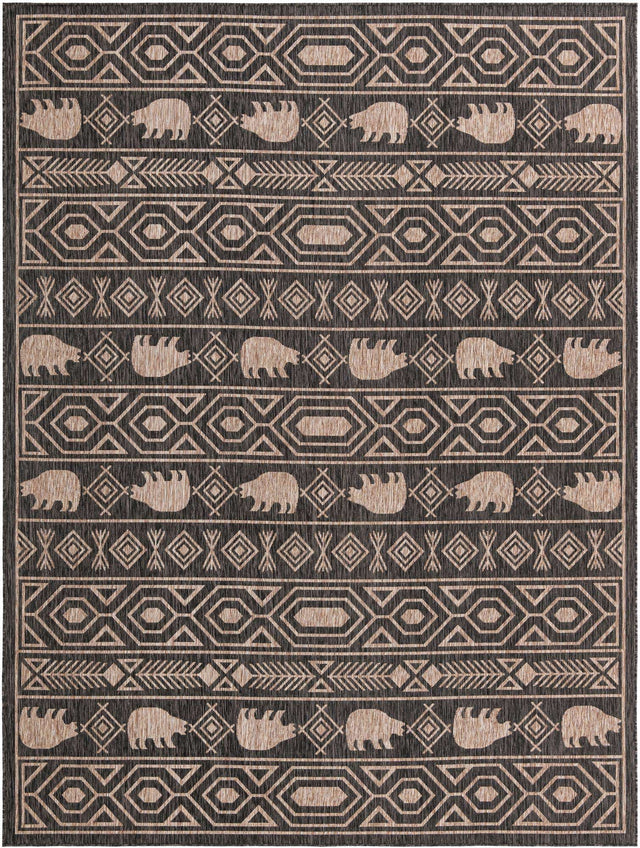 Black 9' x 12' Outdoor Southwestern Rectangle Rug