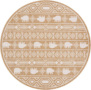 Taupe 10' x 10' Outdoor Southwestern Round Area Rug Weather Resistant for Patio, Deck, Terrace, Balcony, Porch 100% Polypropylene Rustic Waterproof Carpet for Sale at Rug Engine