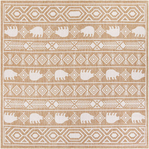 Taupe 10' x 10' Outdoor Southwestern Square Area Rug Weather Resistant for Patio, Deck, Terrace, Balcony, Porch 100% Polypropylene Rustic Waterproof Carpet for Sale at Rug Engine