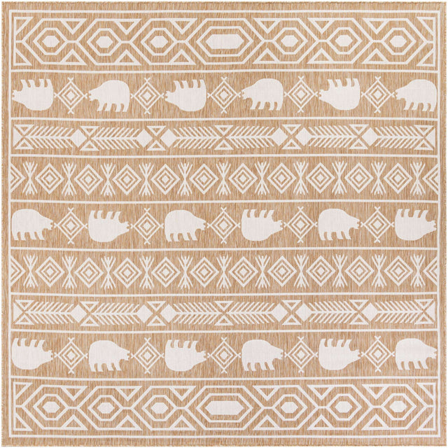 Taupe 10' x 10' Outdoor Southwestern Square Area Rug Weather Resistant for Patio, Deck, Terrace, Balcony, Porch 100% Polypropylene Rustic Waterproof Carpet for Sale at Rug Engine
