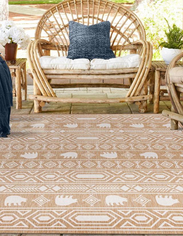 Taupe 10' x 10' Outdoor Southwestern Square Area Rug Weather Resistant for Patio, Deck, Terrace, Balcony, Porch 100% Polypropylene Rustic Waterproof Carpet for Sale at Rug Engine