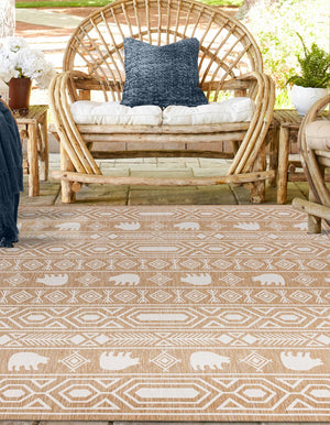 Taupe 7' 10 x 7' 10 Outdoor Southwestern Square Area Rug Weather Resistant for Patio, Deck, Terrace, Balcony, Porch 100% Polypropylene Rustic Waterproof Carpet for Sale at Rug Engine