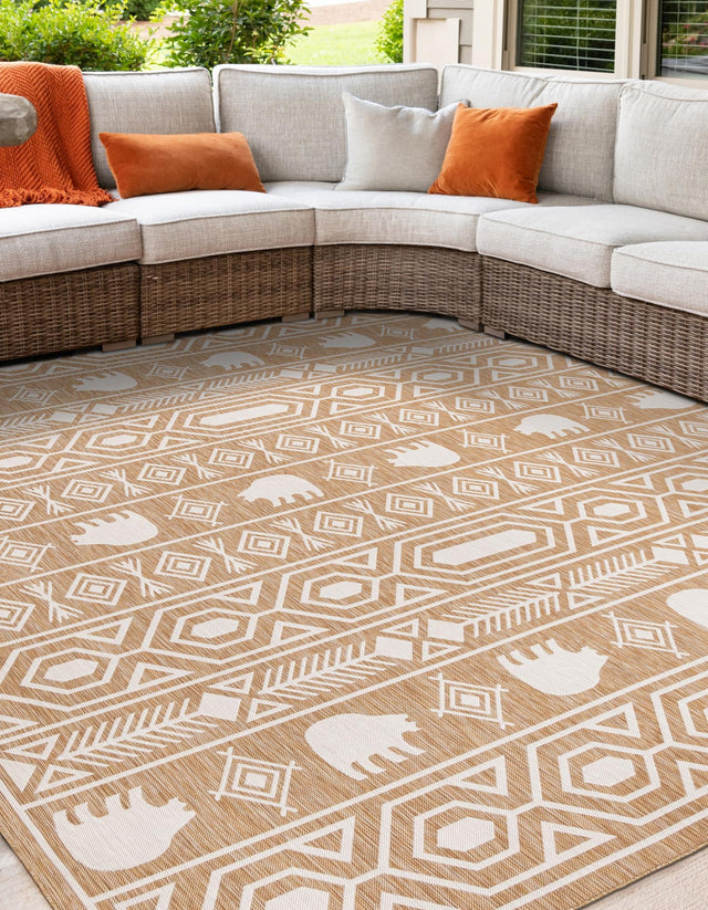 Teal 12' x 12' Outdoor Southwestern Square Area Rug Weather Resistant for Patio, Deck, Terrace, Balcony, Porch 100% Polypropylene Rustic Waterproof Carpet for Sale at Rug Engine