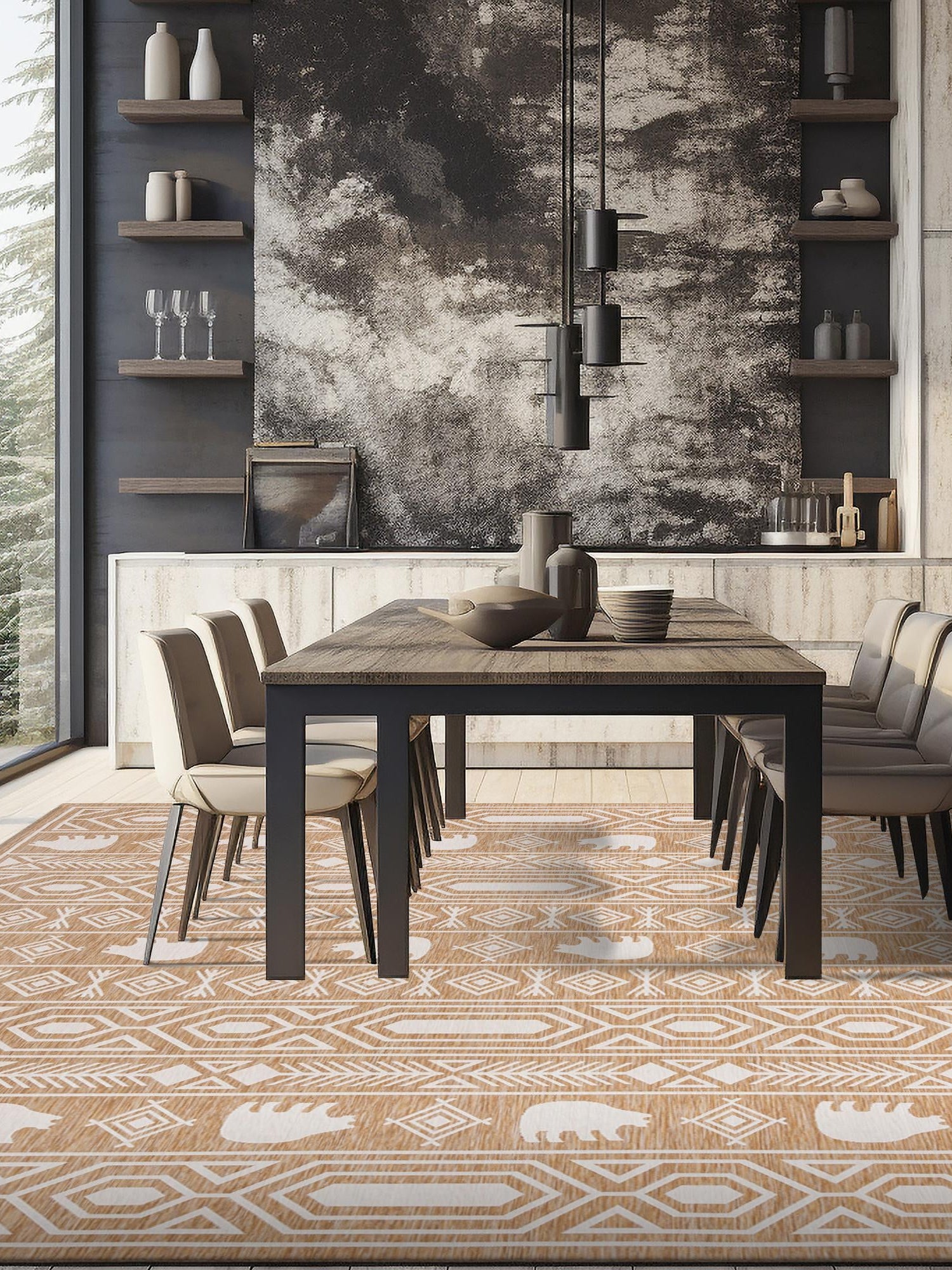 Taupe 10' x 10' Outdoor Southwestern Square Area Rug Weather Resistant for Patio, Deck, Terrace, Balcony, Porch 100% Polypropylene Rustic Waterproof Carpet for Sale at Rug Engine