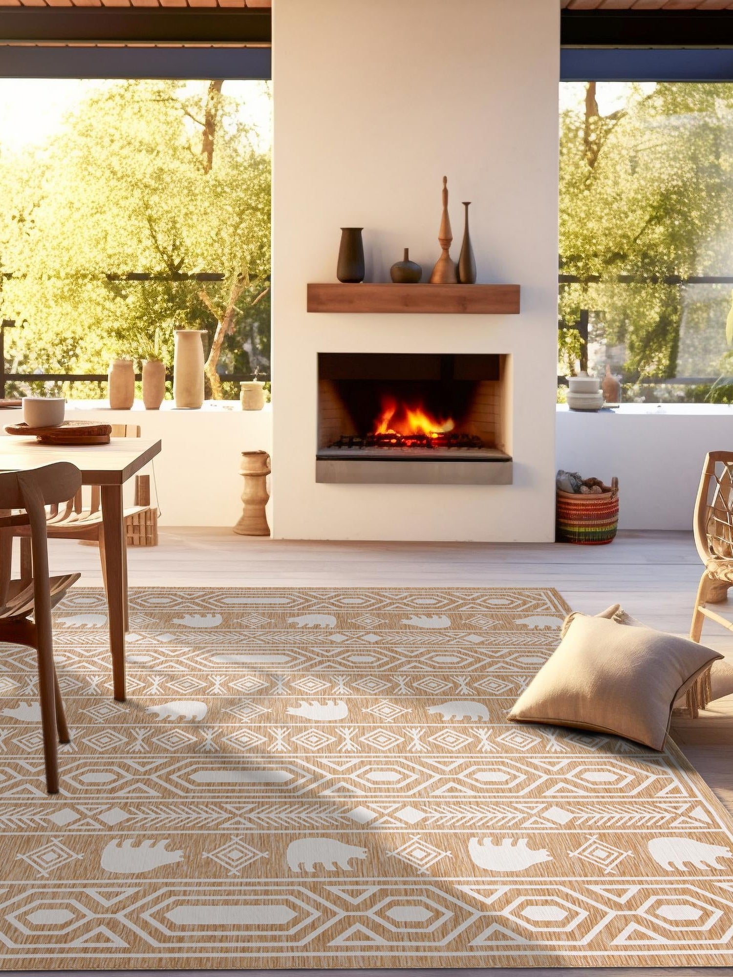 Teal 12' x 12' Outdoor Southwestern Square Area Rug Weather Resistant for Patio, Deck, Terrace, Balcony, Porch 100% Polypropylene Rustic Waterproof Carpet for Sale at Rug Engine