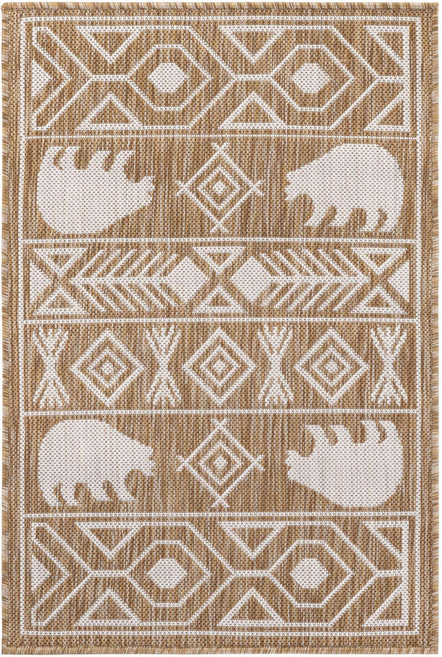 Taupe 2' x 3' 1 Outdoor Southwestern Rectangle Area Rug Weather Resistant for Patio, Deck, Terrace, Balcony, Porch 100% Polypropylene Rustic Waterproof Carpet for Sale at Rug Engine