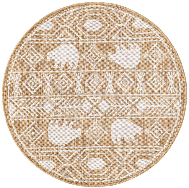 Taupe 3' 1 x 3' 1 Outdoor Southwestern Round Area Rug Weather Resistant for Patio, Deck, Terrace, Balcony, Porch 100% Polypropylene Rustic Waterproof Carpet for Sale at Rug Engine