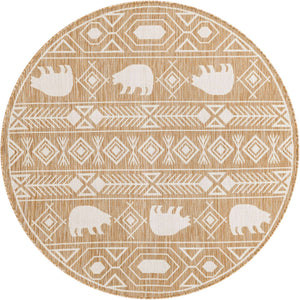 Taupe 5' 3 x 5' 3 Outdoor Southwestern Round Area Rug Weather Resistant for Patio, Deck, Terrace, Balcony, Porch 100% Polypropylene Rustic Waterproof Carpet for Sale at Rug Engine