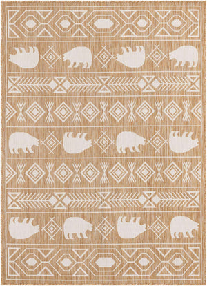 Taupe 5' 3 x 7' 1 Outdoor Southwestern Rectangle Area Rug Weather Resistant for Patio, Deck, Terrace, Balcony, Porch 100% Polypropylene Rustic Waterproof Carpet for Sale at Rug Engine