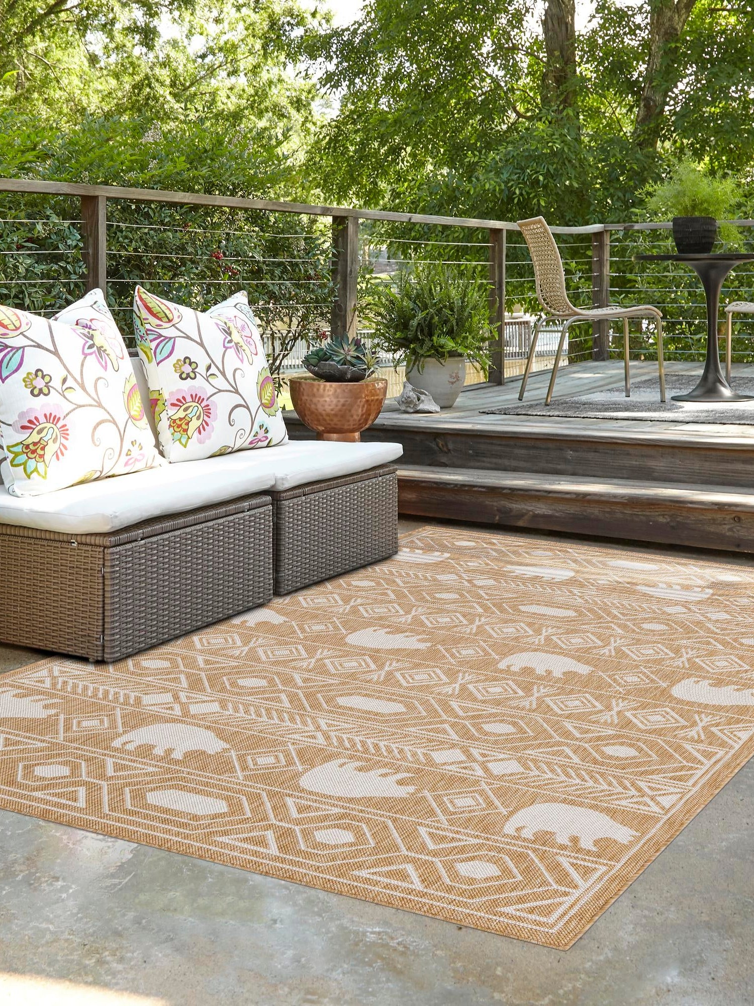 Taupe 4' 1 x 6' 1 Outdoor Southwestern Rectangle Area Rug Weather Resistant for Patio, Deck, Terrace, Balcony, Porch 100% Polypropylene Rustic Waterproof Carpet for Sale at Rug Engine