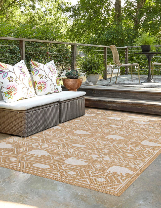 Taupe 7' 10 x 10' Outdoor Southwestern Rectangle Area Rug Weather Resistant for Patio, Deck, Terrace, Balcony, Porch 100% Polypropylene Rustic Waterproof Carpet for Sale at Rug Engine
