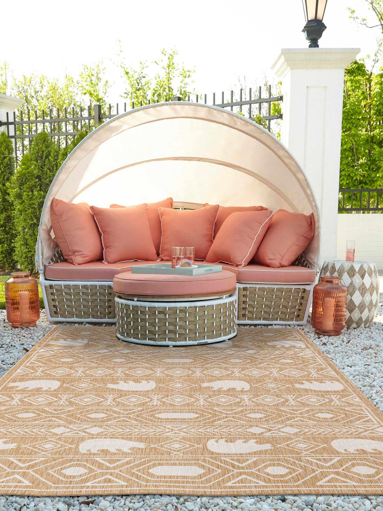 Taupe 9' x 12' Outdoor Southwestern Rectangle Area Rug Weather Resistant for Patio, Deck, Terrace, Balcony, Porch 100% Polypropylene Rustic Waterproof Carpet for Sale at Rug Engine