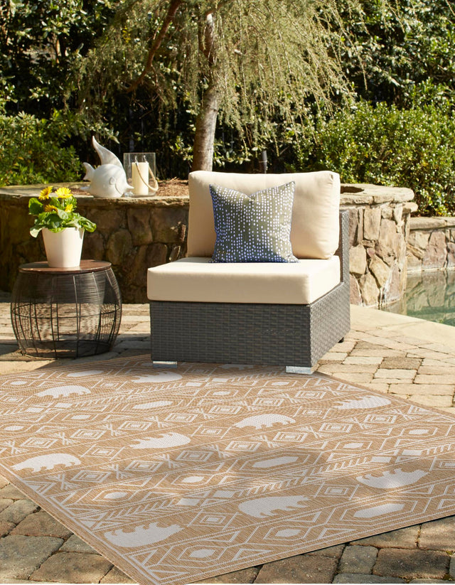 Taupe 5' 3 x 7' 1 Outdoor Southwestern Rectangle Area Rug Weather Resistant for Patio, Deck, Terrace, Balcony, Porch 100% Polypropylene Rustic Waterproof Carpet for Sale at Rug Engine