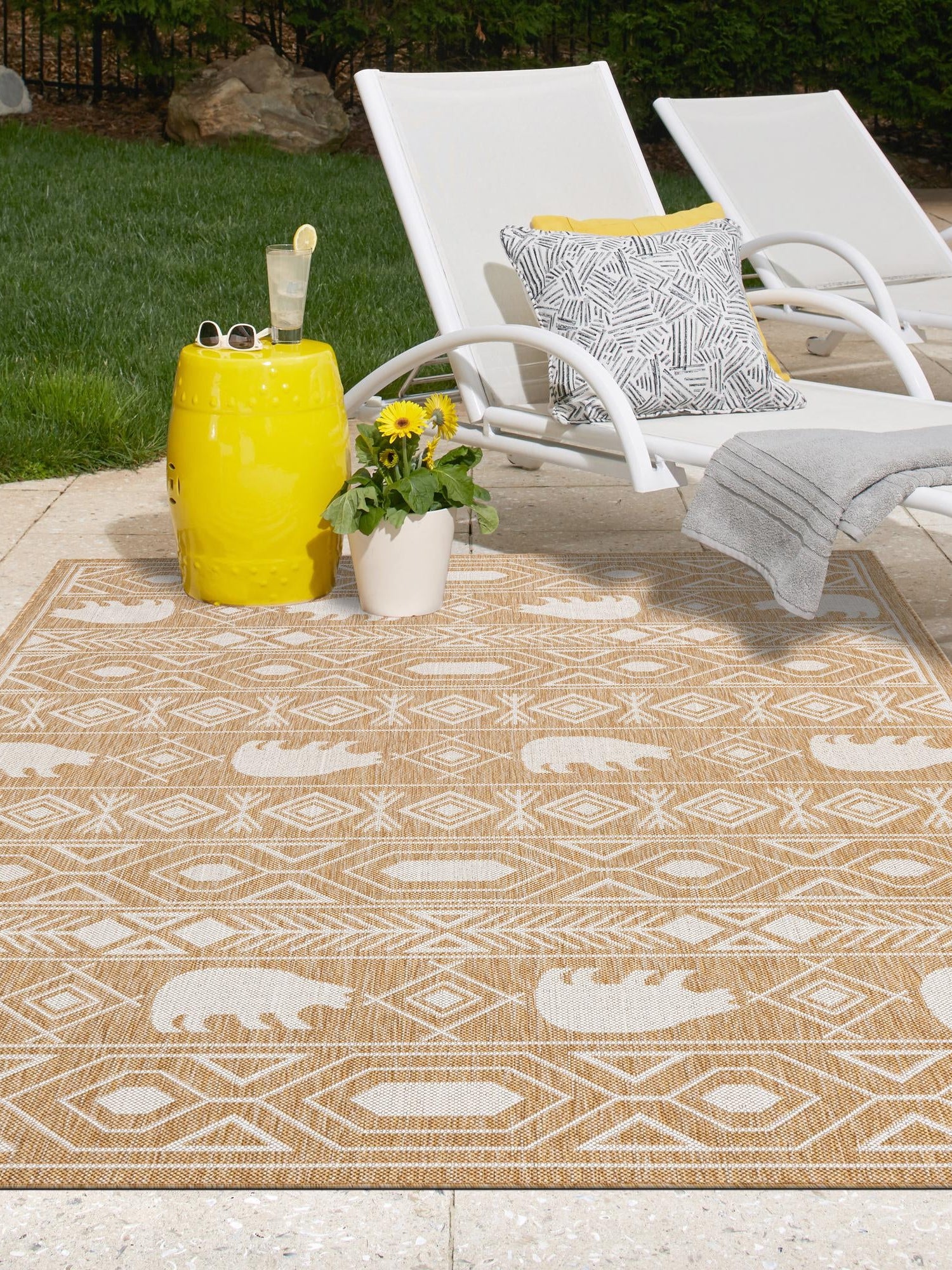 Taupe 9' x 12' Outdoor Southwestern Rectangle Area Rug Weather Resistant for Patio, Deck, Terrace, Balcony, Porch 100% Polypropylene Rustic Waterproof Carpet for Sale at Rug Engine