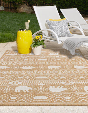 Taupe 9' x 12' Outdoor Southwestern Rectangle Area Rug Weather Resistant for Patio, Deck, Terrace, Balcony, Porch 100% Polypropylene Rustic Waterproof Carpet for Sale at Rug Engine