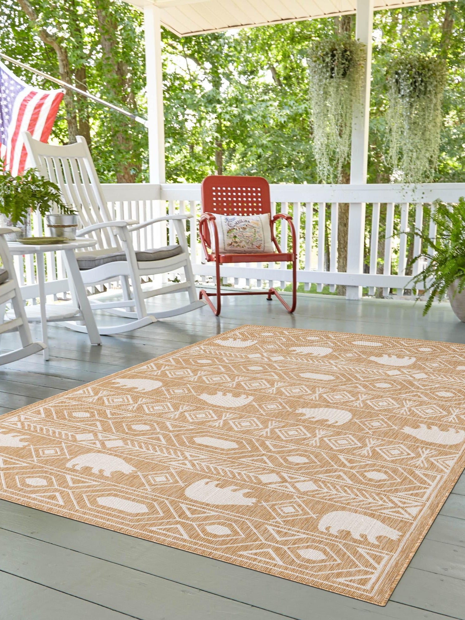 Taupe 7' 10 x 10' Outdoor Southwestern Rectangle Area Rug Weather Resistant for Patio, Deck, Terrace, Balcony, Porch 100% Polypropylene Rustic Waterproof Carpet for Sale at Rug Engine