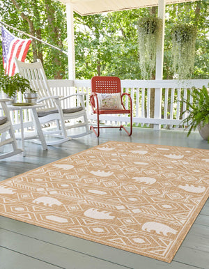 Taupe 7' 10 x 10' Outdoor Southwestern Rectangle Area Rug Weather Resistant for Patio, Deck, Terrace, Balcony, Porch 100% Polypropylene Rustic Waterproof Carpet for Sale at Rug Engine