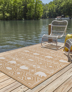 Taupe 2' x 3' 1 Outdoor Southwestern Rectangle Area Rug Weather Resistant for Patio, Deck, Terrace, Balcony, Porch 100% Polypropylene Rustic Waterproof Carpet for Sale at Rug Engine