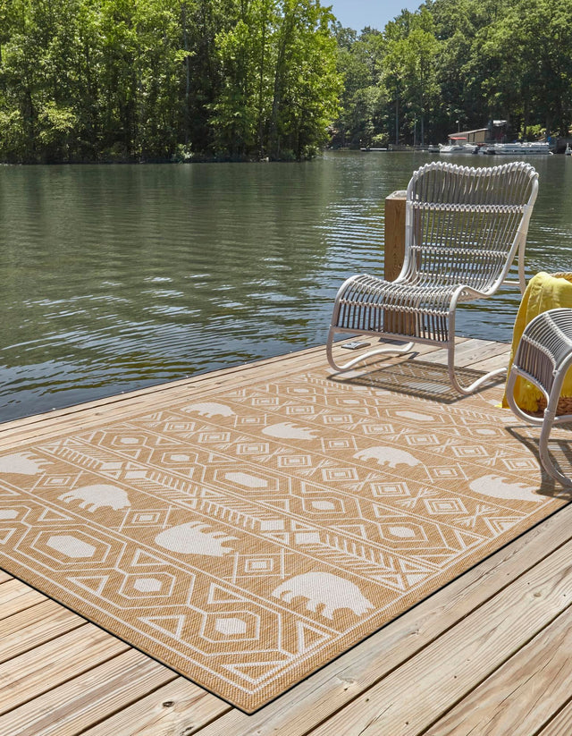 Taupe 9' x 12' Outdoor Southwestern Rectangle Area Rug Weather Resistant for Patio, Deck, Terrace, Balcony, Porch 100% Polypropylene Rustic Waterproof Carpet for Sale at Rug Engine