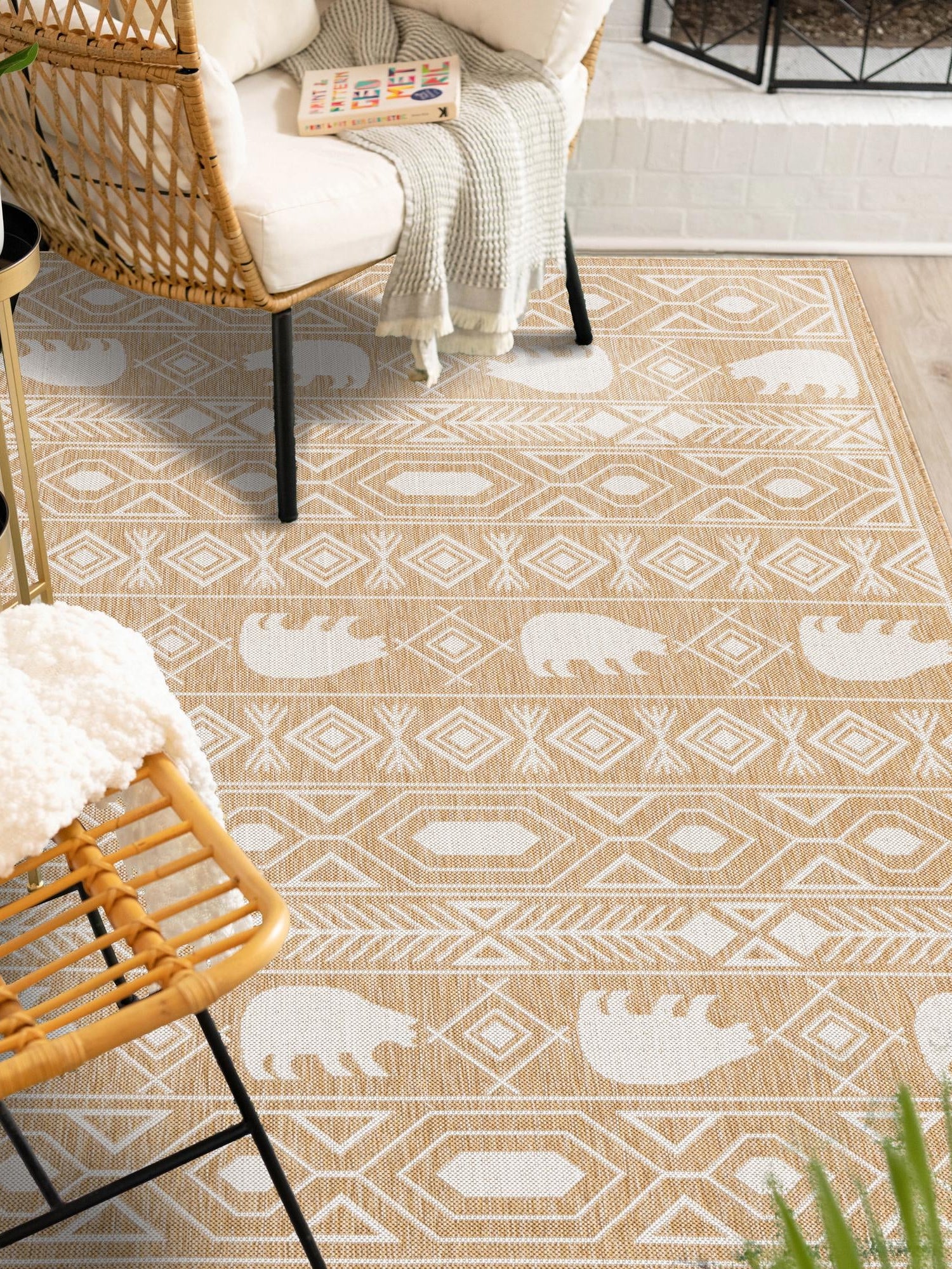Taupe 2' x 3' 1 Outdoor Southwestern Rectangle Area Rug Weather Resistant for Patio, Deck, Terrace, Balcony, Porch 100% Polypropylene Rustic Waterproof Carpet for Sale at Rug Engine
