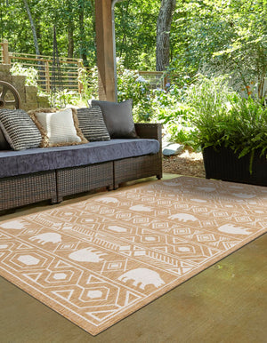 Taupe 9' x 12' Outdoor Southwestern Rectangle Area Rug Weather Resistant for Patio, Deck, Terrace, Balcony, Porch 100% Polypropylene Rustic Waterproof Carpet for Sale at Rug Engine