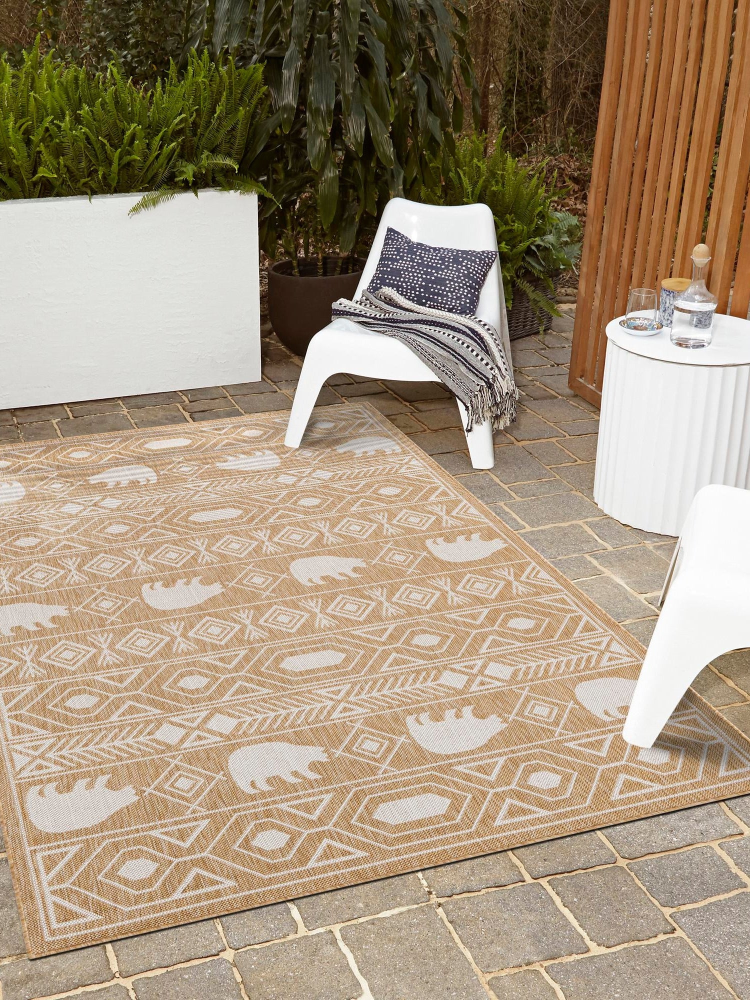 Taupe 2' x 3' 1 Outdoor Southwestern Rectangle Area Rug Weather Resistant for Patio, Deck, Terrace, Balcony, Porch 100% Polypropylene Rustic Waterproof Carpet for Sale at Rug Engine