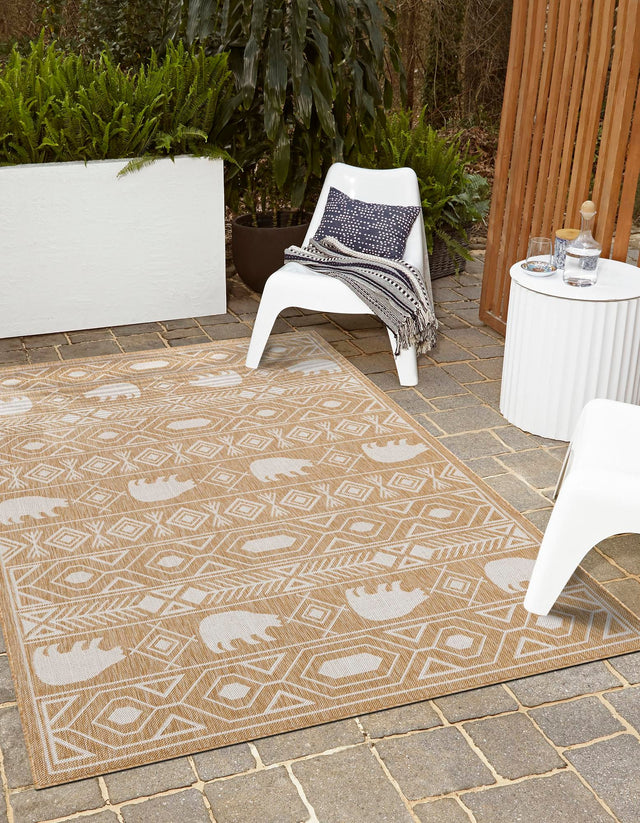 Taupe 2' x 3' 1 Outdoor Southwestern Rectangle Area Rug Weather Resistant for Patio, Deck, Terrace, Balcony, Porch 100% Polypropylene Rustic Waterproof Carpet for Sale at Rug Engine