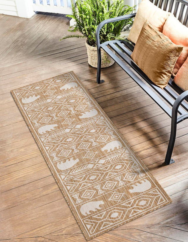 Taupe 2' x 5' 3 Outdoor Southwestern Runner Area Rug Weather Resistant for Patio, Deck, Terrace, Balcony, Porch 100% Polypropylene Rustic Waterproof Carpet for Sale at Rug Engine