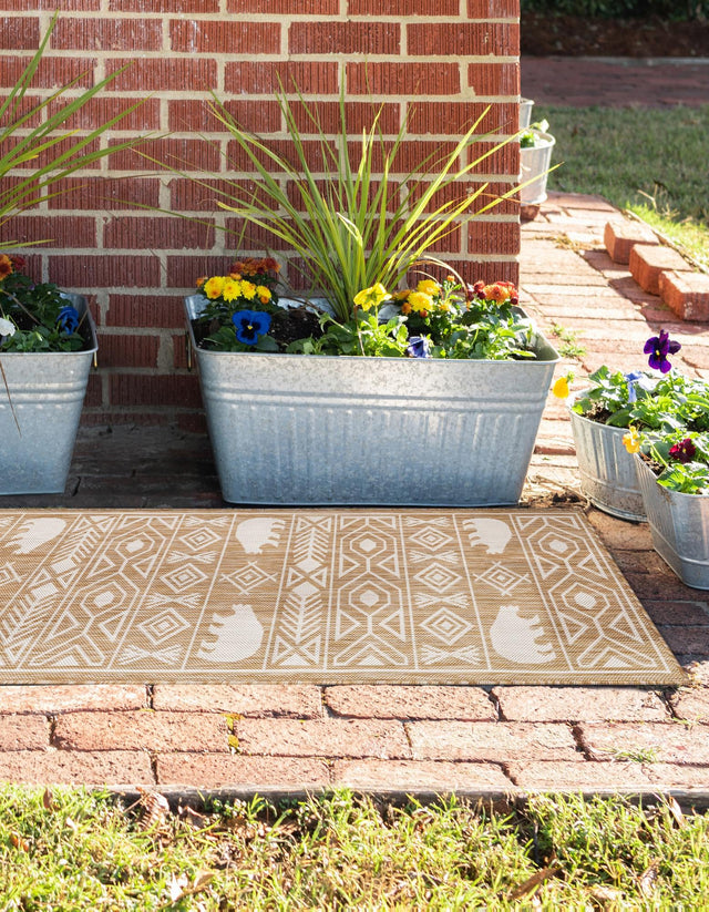 Taupe 2' 7 x 12' Outdoor Southwestern Runner Area Rug Weather Resistant for Patio, Deck, Terrace, Balcony, Porch 100% Polypropylene Rustic Waterproof Carpet for Sale at Rug Engine