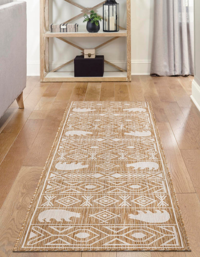 Taupe 2' x 5' 3 Outdoor Southwestern Runner Area Rug Weather Resistant for Patio, Deck, Terrace, Balcony, Porch 100% Polypropylene Rustic Waterproof Carpet for Sale at Rug Engine