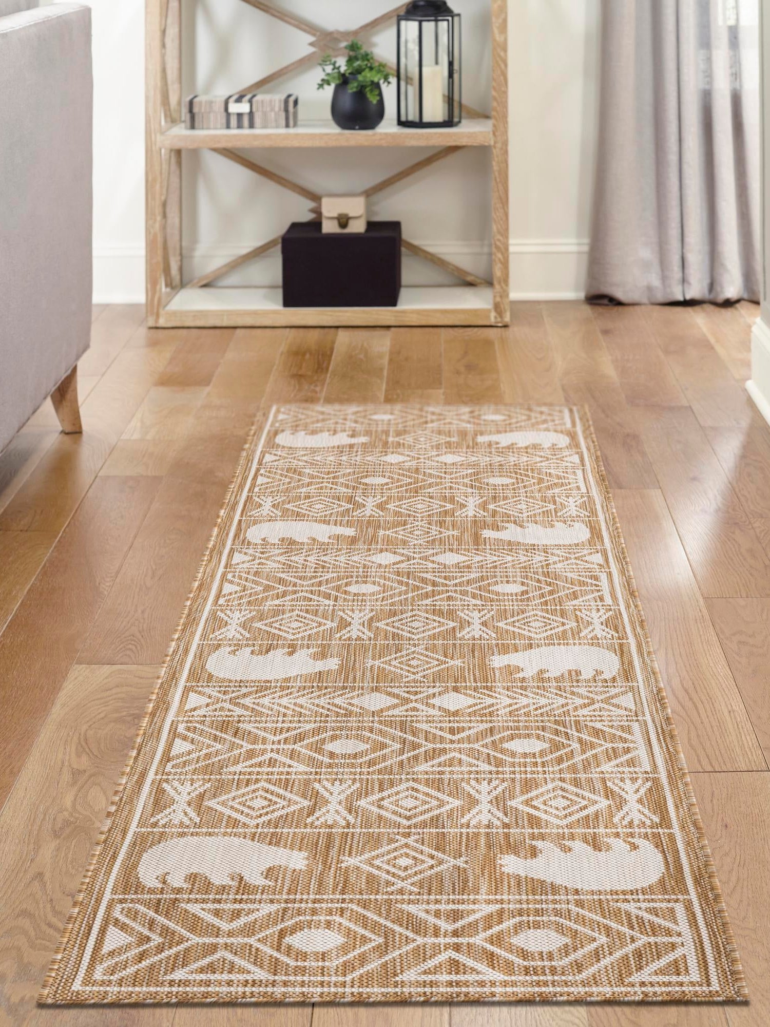 Taupe 2' x 8' Outdoor Southwestern Runner Area Rug Weather Resistant for Patio, Deck, Terrace, Balcony, Porch 100% Polypropylene Rustic Waterproof Carpet for Sale at Rug Engine