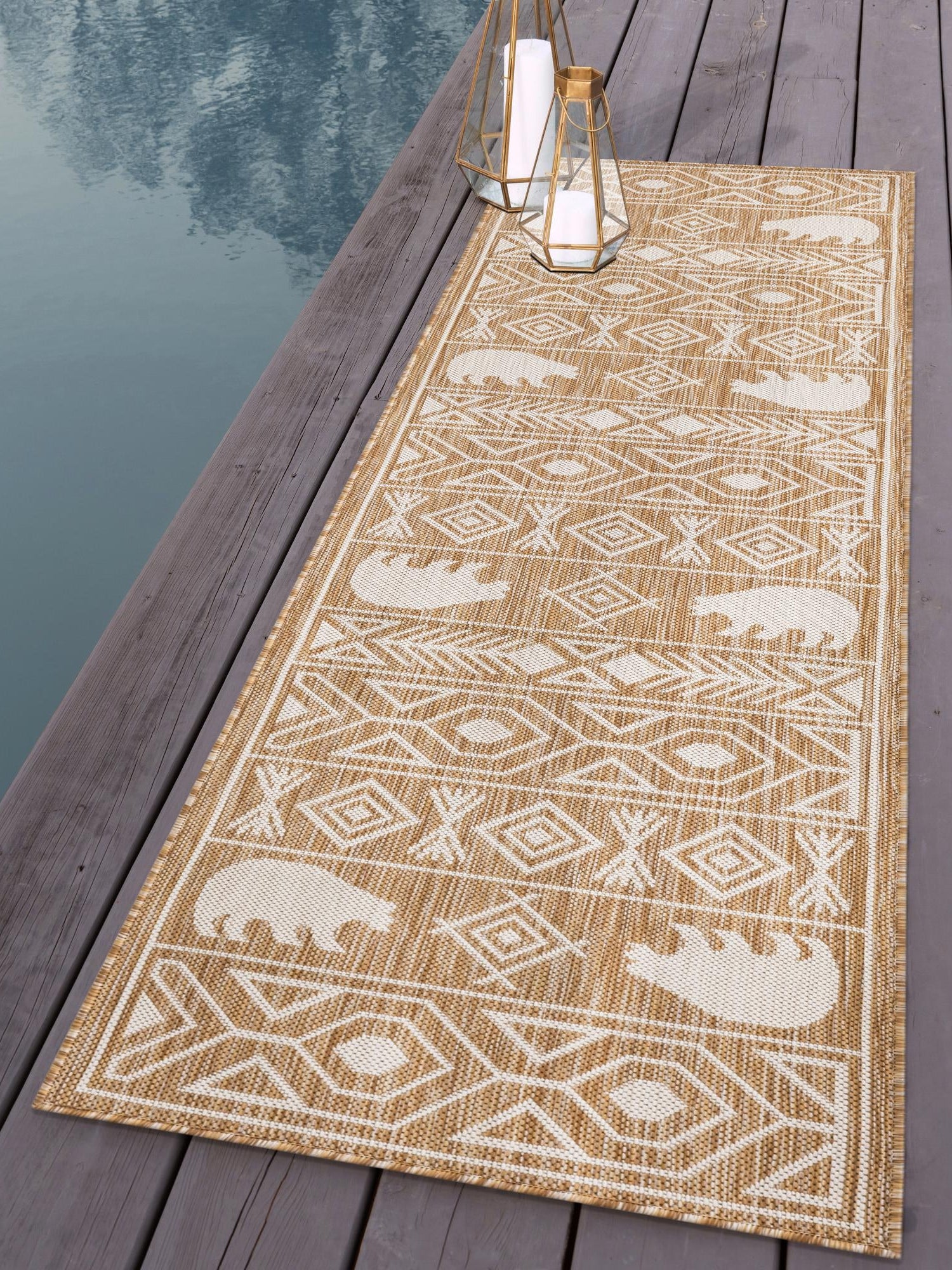 Taupe 2' x 8' Outdoor Southwestern Runner Area Rug Weather Resistant for Patio, Deck, Terrace, Balcony, Porch 100% Polypropylene Rustic Waterproof Carpet for Sale at Rug Engine