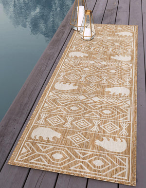 Taupe 2' x 5' 3 Outdoor Southwestern Runner Area Rug Weather Resistant for Patio, Deck, Terrace, Balcony, Porch 100% Polypropylene Rustic Waterproof Carpet for Sale at Rug Engine