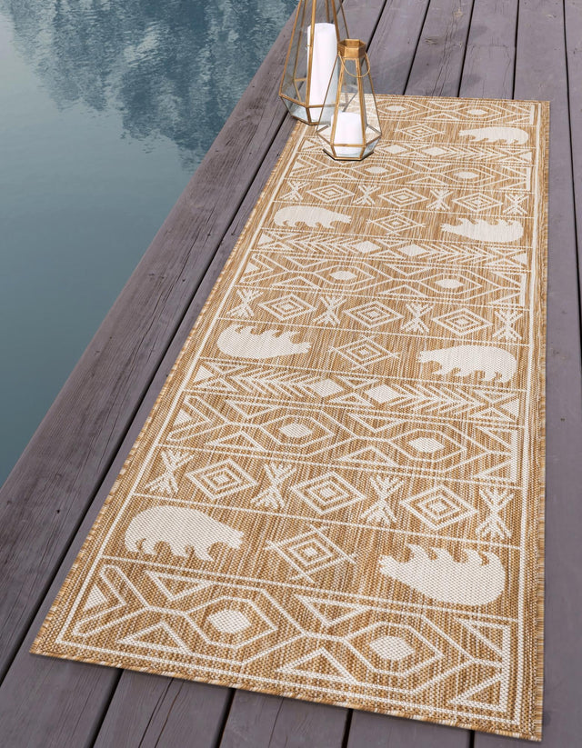 Taupe 2' 7 x 12' Outdoor Southwestern Runner Area Rug Weather Resistant for Patio, Deck, Terrace, Balcony, Porch 100% Polypropylene Rustic Waterproof Carpet for Sale at Rug Engine