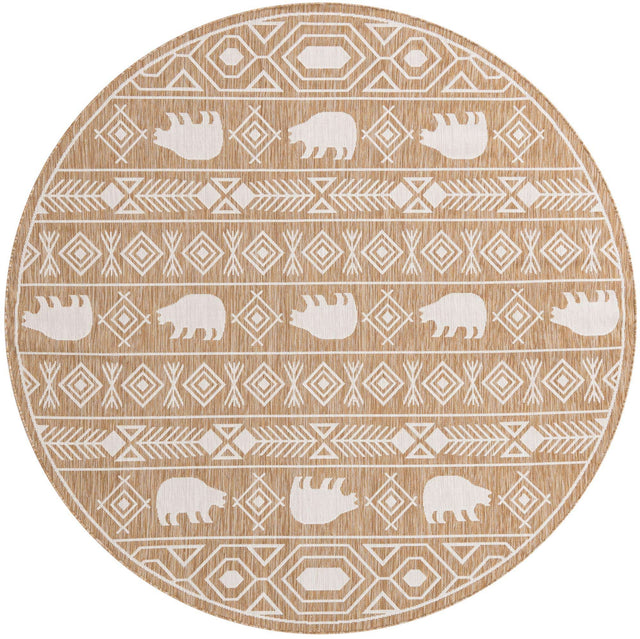 Taupe 7' 10 x 7' 10 Outdoor Southwestern Round Area Rug Weather Resistant for Patio, Deck, Terrace, Balcony, Porch 100% Polypropylene Rustic Waterproof Carpet for Sale at Rug Engine
