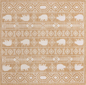 Taupe 7' 10 x 7' 10 Outdoor Southwestern Square Area Rug Weather Resistant for Patio, Deck, Terrace, Balcony, Porch 100% Polypropylene Rustic Waterproof Carpet for Sale at Rug Engine