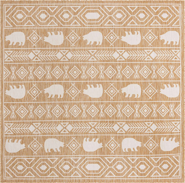 Taupe 7' 10 x 7' 10 Outdoor Southwestern Square Area Rug Weather Resistant for Patio, Deck, Terrace, Balcony, Porch 100% Polypropylene Rustic Waterproof Carpet for Sale at Rug Engine