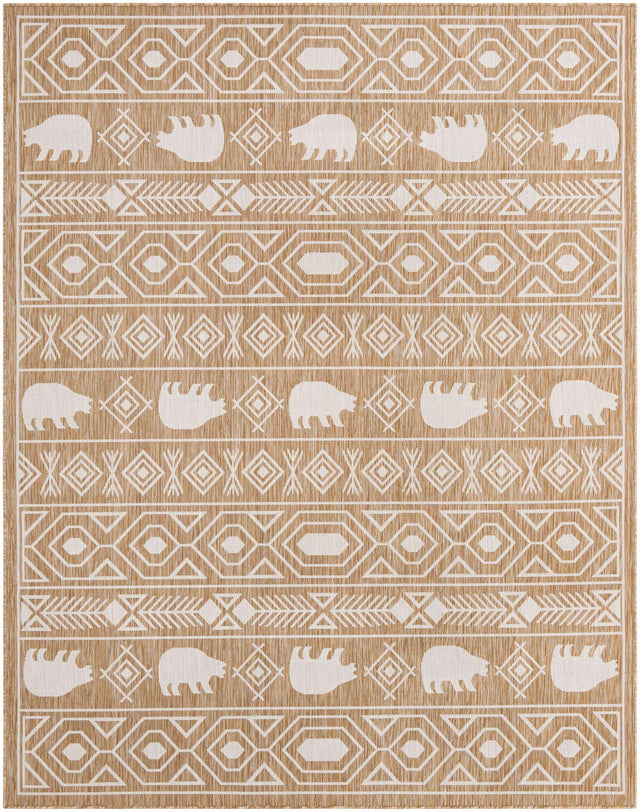 Taupe 7' 10 x 10' Outdoor Southwestern Rectangle Area Rug Weather Resistant for Patio, Deck, Terrace, Balcony, Porch 100% Polypropylene Rustic Waterproof Carpet for Sale at Rug Engine