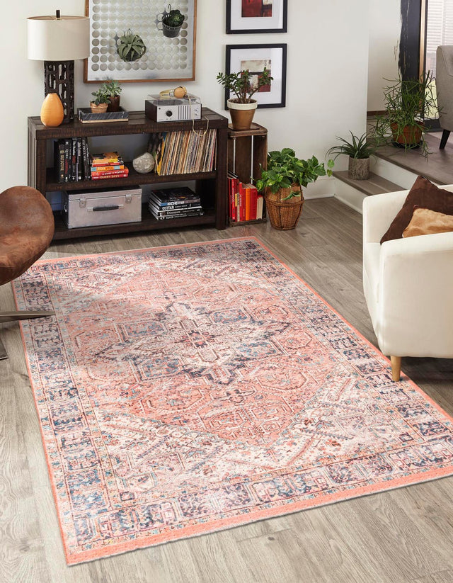 Salmon Pink 7' 10 x 10' Boutique Rectangle Area Rug Chenille Polyester Cotton Traditional Oriental Inspired Classical Carpet for Living Rooms Dining Office Space Interior Design for Sale at Rug Engine