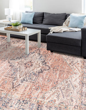 Salmon Pink 9' x 12' Boutique Rectangle Area Rug Chenille Polyester Cotton Traditional Oriental Inspired Classical Carpet for Living Rooms Dining Office Space Interior Design for Sale at Rug Engine