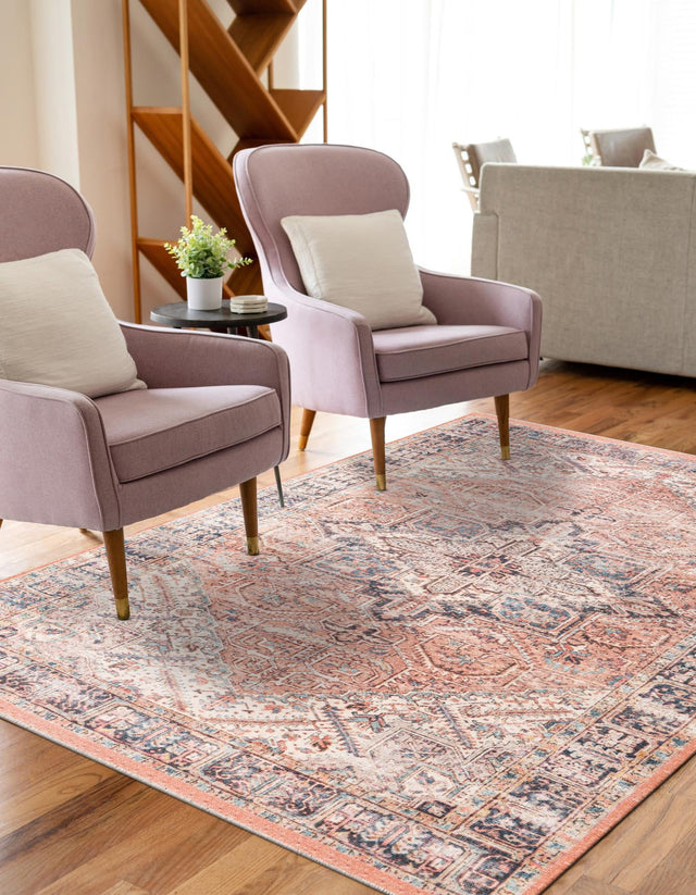 Salmon Pink 9' x 12' Boutique Rectangle Area Rug Chenille Polyester Cotton Traditional Oriental Inspired Classical Carpet for Living Rooms Dining Office Space Interior Design for Sale at Rug Engine