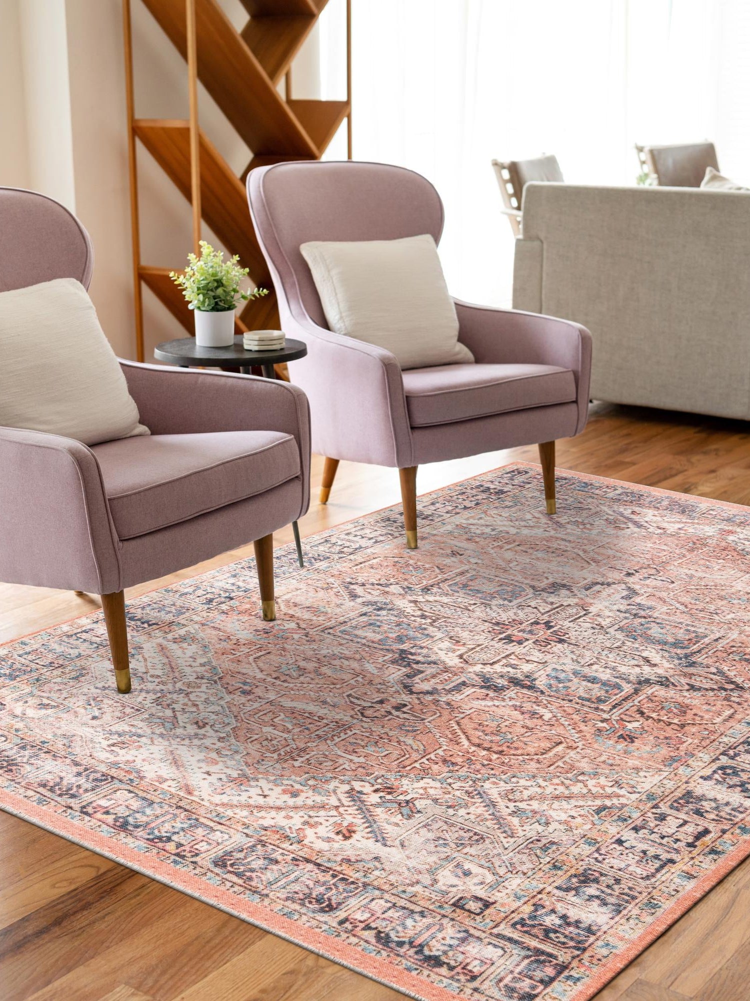 Salmon Pink 3' 11 x 6' 1 Boutique Rectangle Area Rug Chenille Polyester Cotton Traditional Oriental Inspired Classical Carpet for Living Rooms Dining Office Space Interior Design for Sale at Rug Engine