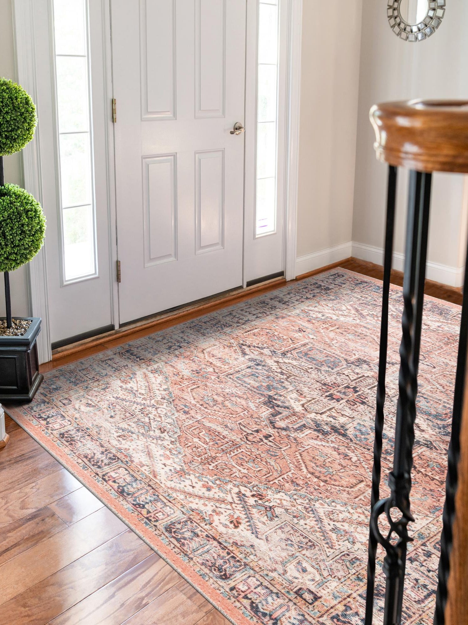 Salmon Pink 5' 3 x 8' Boutique Rectangle Area Rug Chenille Polyester Cotton Traditional Oriental Inspired Classical Carpet for Living Rooms Dining Office Space Interior Design for Sale at Rug Engine