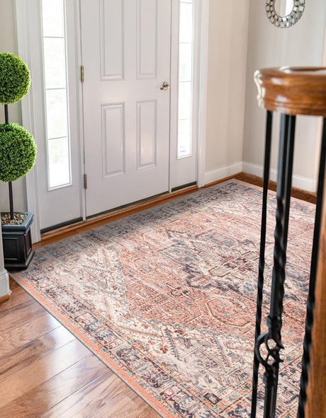 Salmon Pink 7' 10 x 10' Boutique Rectangle Area Rug Chenille Polyester Cotton Traditional Oriental Inspired Classical Carpet for Living Rooms Dining Office Space Interior Design for Sale at Rug Engine