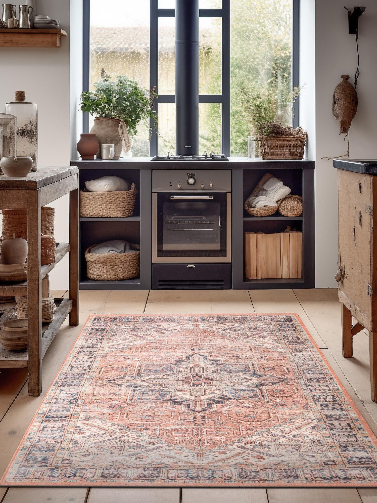 Salmon Pink 5' 3 x 8' Boutique Rectangle Area Rug Chenille Polyester Cotton Traditional Oriental Inspired Classical Carpet for Living Rooms Dining Office Space Interior Design for Sale at Rug Engine