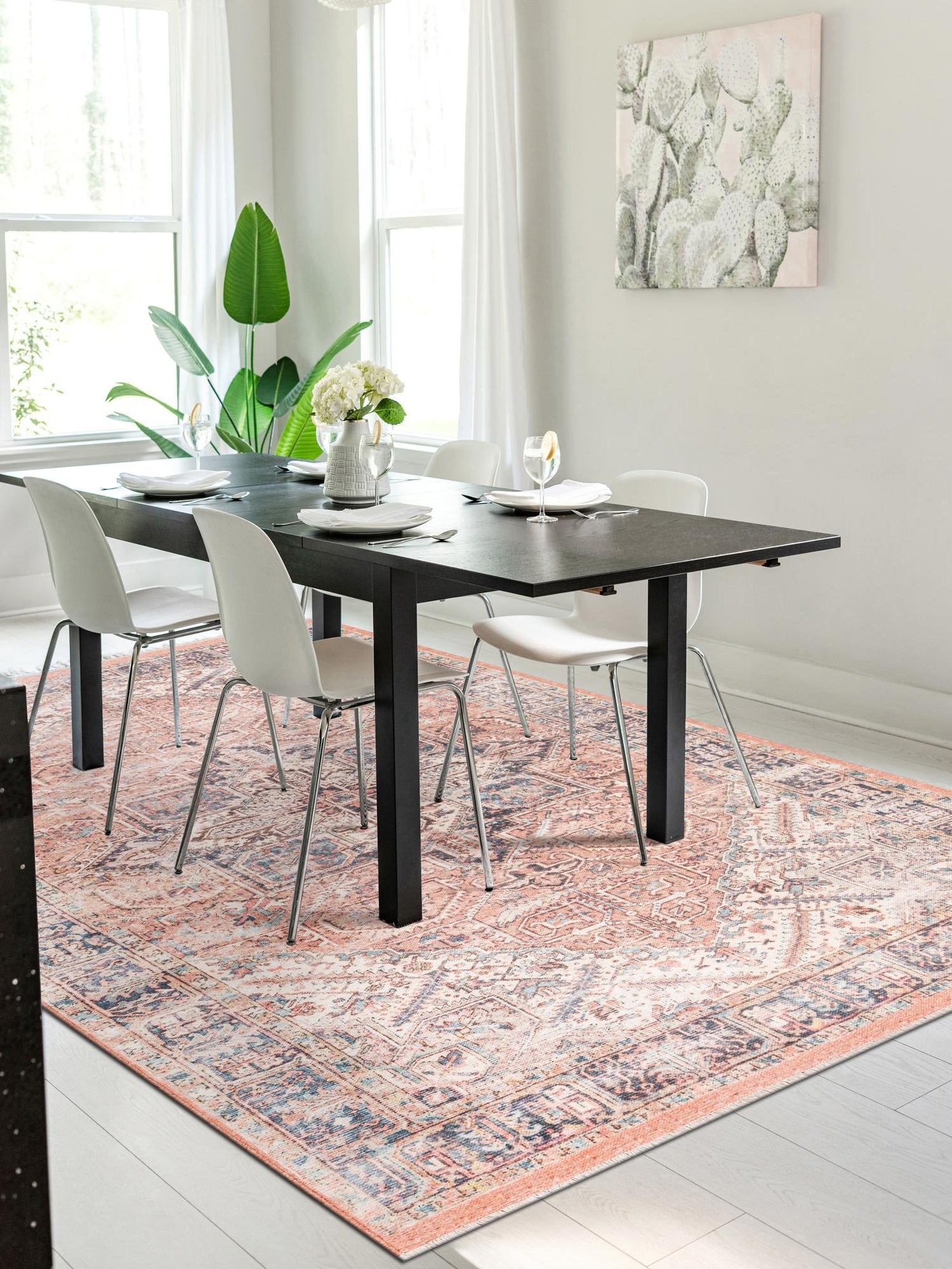 Salmon Pink 5' 3 x 8' Boutique Rectangle Area Rug Chenille Polyester Cotton Traditional Oriental Inspired Classical Carpet for Living Rooms Dining Office Space Interior Design for Sale at Rug Engine