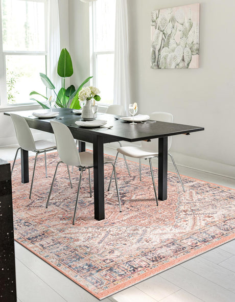 Salmon Pink 3' 11 x 6' 1 Boutique Rectangle Area Rug Chenille Polyester Cotton Traditional Oriental Inspired Classical Carpet for Living Rooms Dining Office Space Interior Design for Sale at Rug Engine
