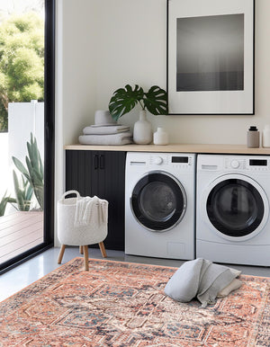 Salmon Pink 7' 10 x 7' 10 Boutique Square Area Rug Chenille Polyester Cotton Traditional Oriental Inspired Classical Carpet for Living Rooms Dining Office Space Interior Design for Sale at Rug Engine