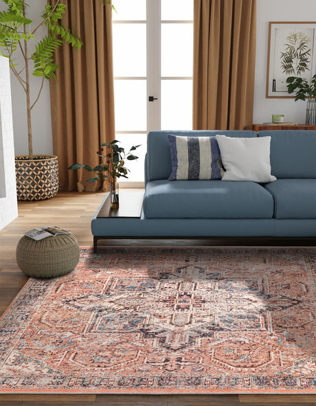 Salmon Pink 7' 10 x 7' 10 Boutique Square Area Rug Chenille Polyester Cotton Traditional Oriental Inspired Classical Carpet for Living Rooms Dining Office Space Interior Design for Sale at Rug Engine