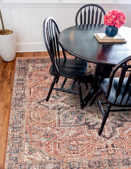 Salmon Pink 7' 10 x 7' 10 Boutique Square Area Rug Chenille Polyester Cotton Traditional Oriental Inspired Classical Carpet for Living Rooms Dining Office Space Interior Design for Sale at Rug Engine